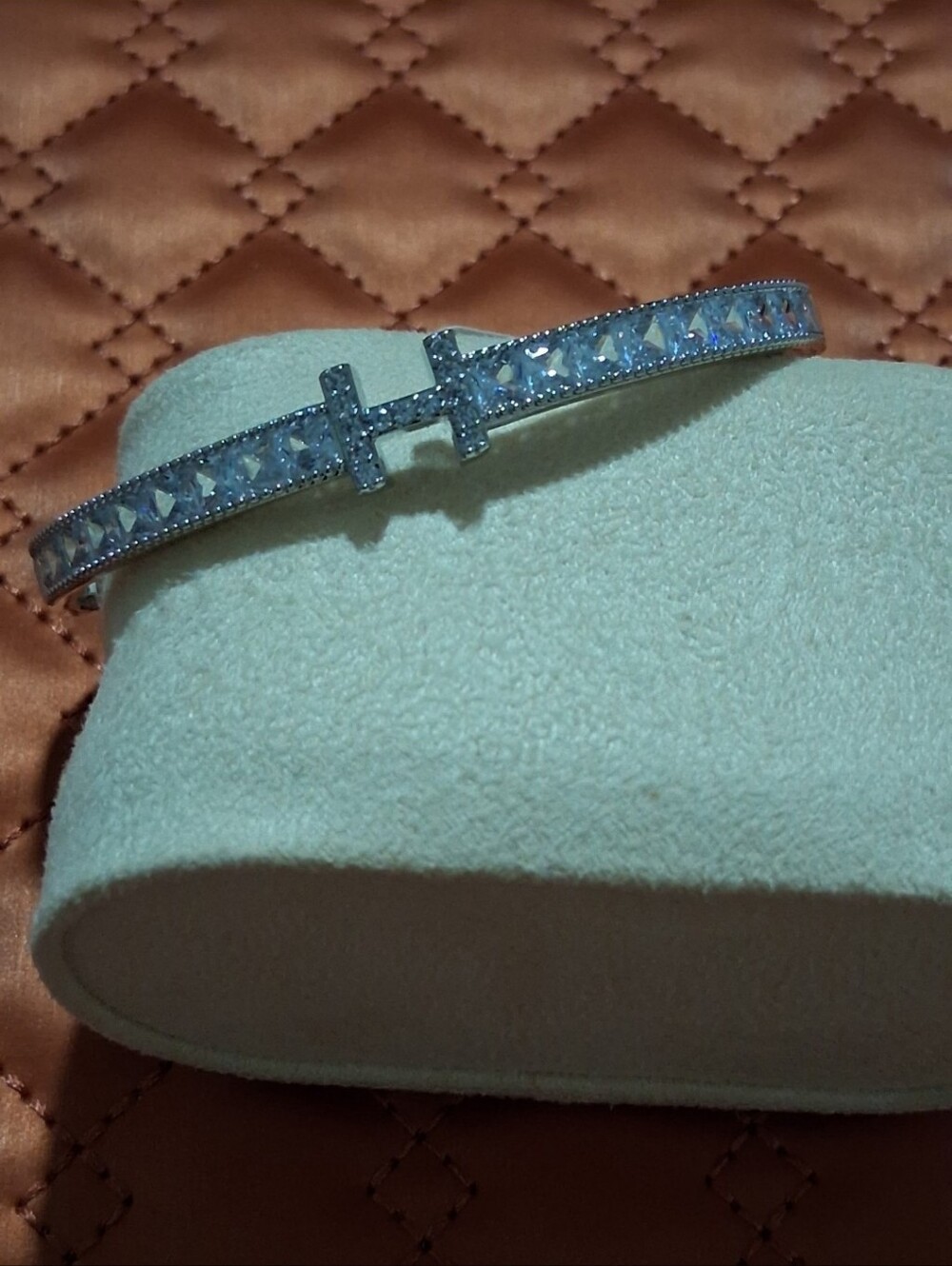 Elegant Silver Crystal-Accented H Style Bangle Bracelet